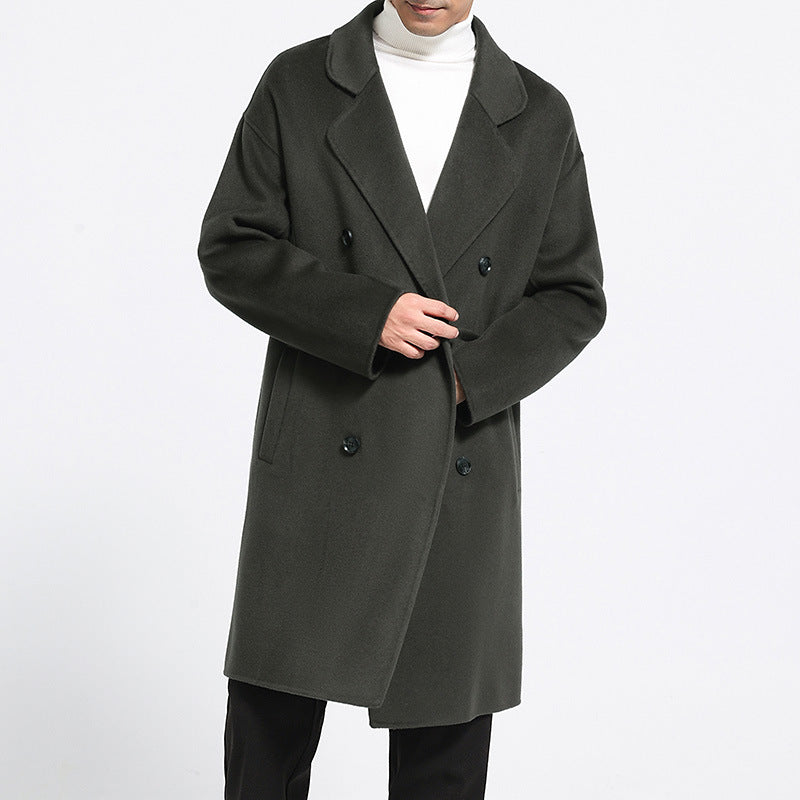 Mid Length Men’s Double Sided Trench Coat with Suit Collar