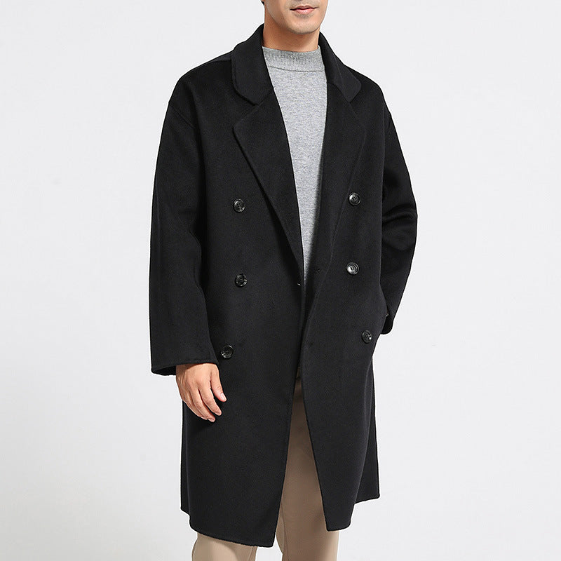 Mid Length Men’s Double Sided Trench Coat with Suit Collar