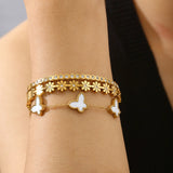 Flora | 18K Floral Butterfly Gold Plated Bangle Set