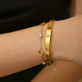Ayla | 18K Flower Charm Gold Plated Bangle Set
