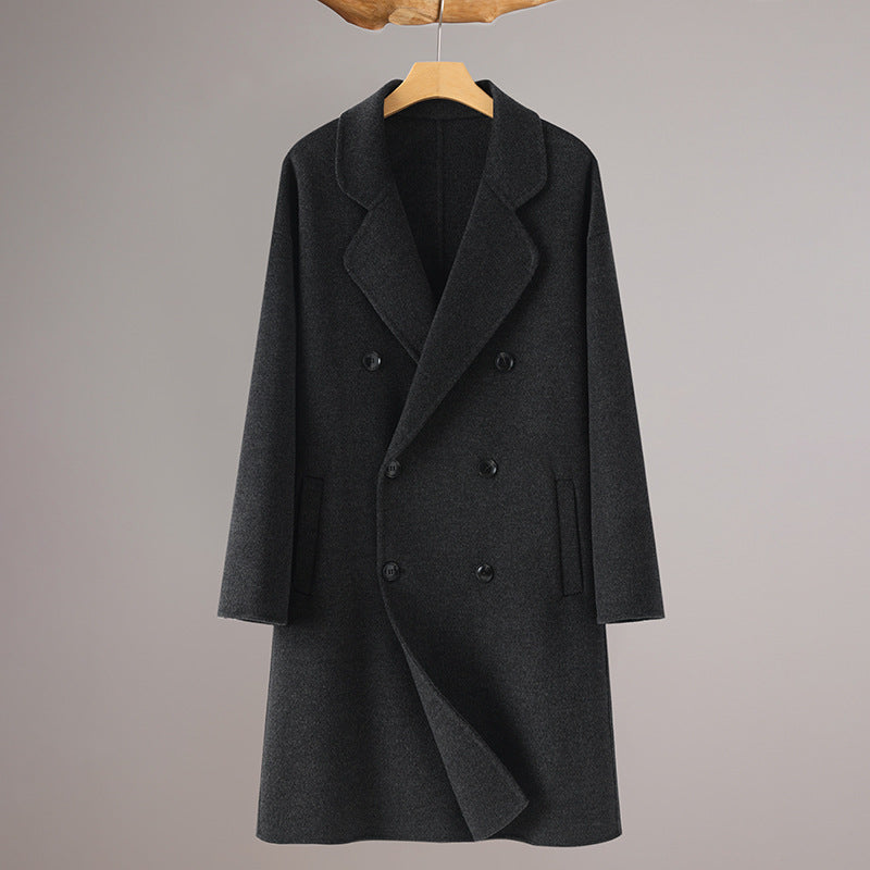 Mid Length Men’s Double Sided Trench Coat with Suit Collar