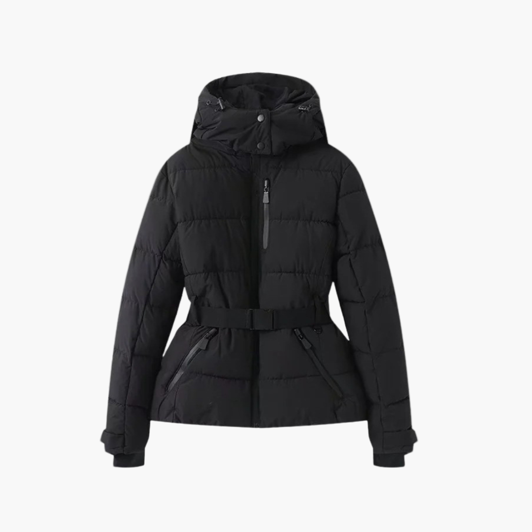 Women's Quilted Jacket with Hood & Belt